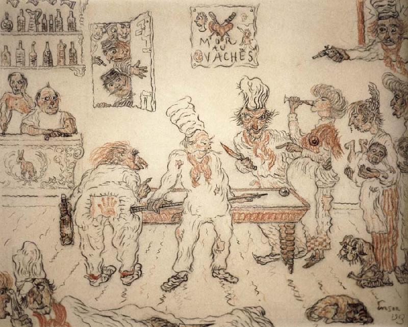 James Ensor Waiters and Cooks Playing Billiards,Emma Lambotte at the Billiard Table